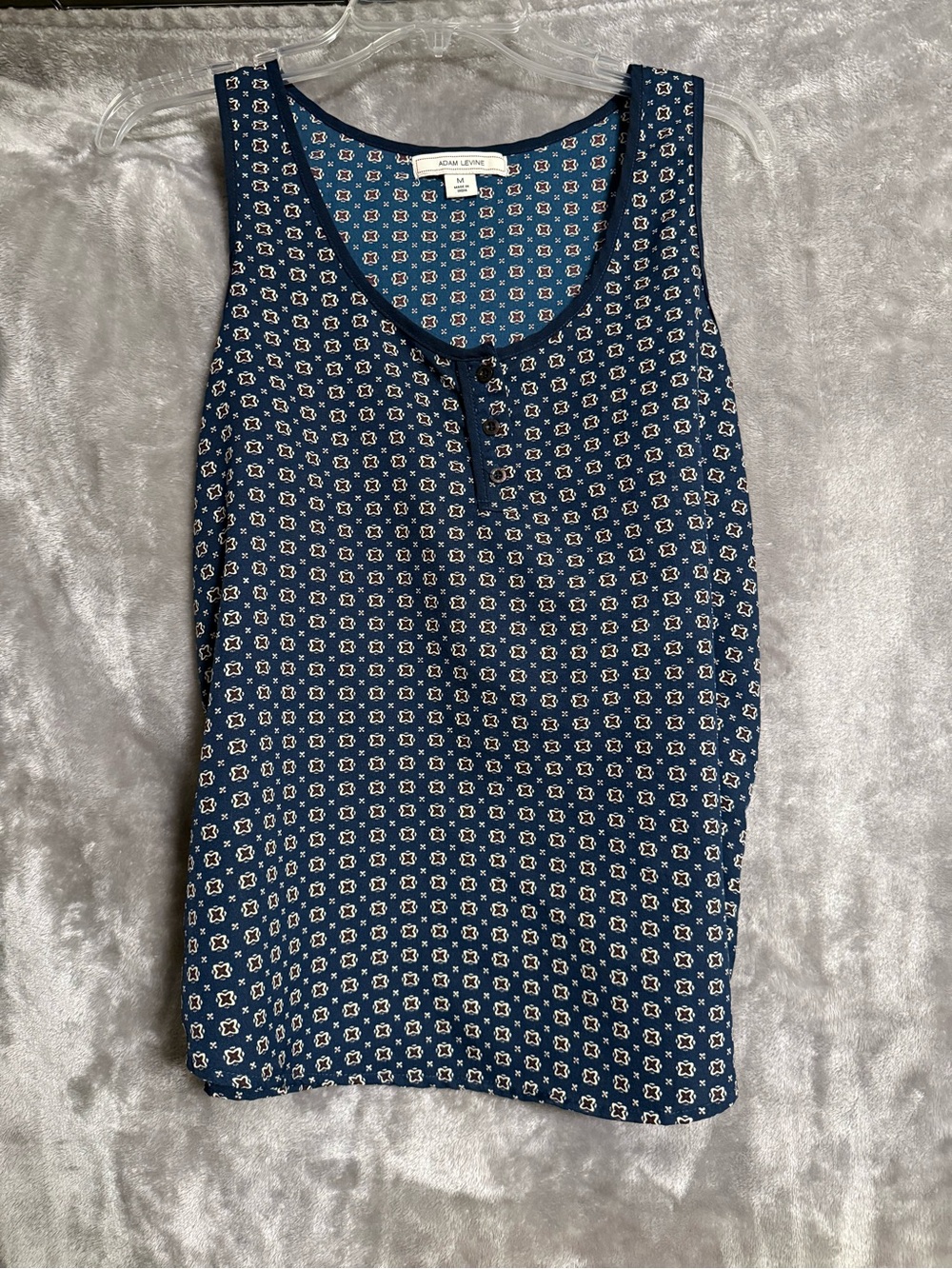 Adam Levine Collection Navy Blue Printed Henley Tank